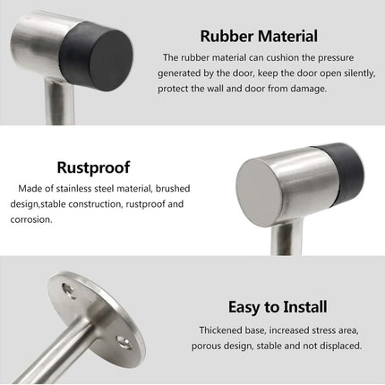 3 Inch / 75mm Heavy Duty Floor Stop, Door Stopper Stainless Steel Brushed Nickel - Pack of 4.