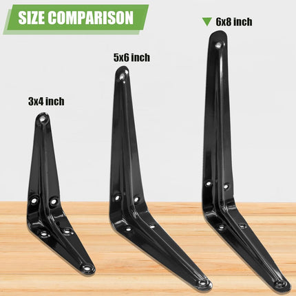 24 Pack Shelf Brackets 8 x 6 Inch, Heavy Duty Black Metal Floating Shelf Bracket, L Bracket Corner Brace Support J Bracket, Decorative Joint Angle Bracket for Hanging.