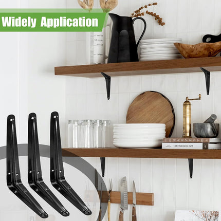 24 Pack Shelf Brackets 8 x 6 Inch, Heavy Duty Black Metal Floating Shelf Bracket, L Bracket Corner Brace Support J Bracket, Decorative Joint Angle Bracket for Hanging.
