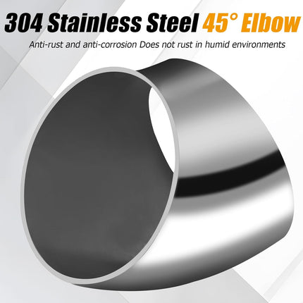 4 Pack OD 3 Inch 45 Degree Bend Tube Exhaust Elbow Pipe, 304 Stainless Steel Mandrel Bend Elbow for Car Modified Exhaust System/Stair Handrail.