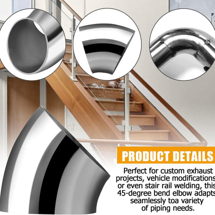 4 Pack OD 3 Inch 45 Degree Bend Tube Exhaust Elbow Pipe, 304 Stainless Steel Mandrel Bend Elbow for Car Modified Exhaust System/Stair Handrail.