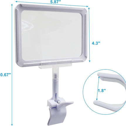 7 Pack White Acrylic Sign Holder with Clamp, 7x9 Inch Double Head Display Clips with Rotating Base and Sign Clip for Clothing, Retail, Boutique Display.
