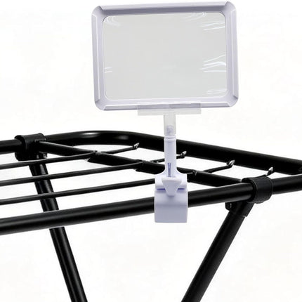 7 Pack White Acrylic Sign Holder with Clamp, 7x9 Inch Double Head Display Clips with Rotating Base and Sign Clip for Clothing, Retail, Boutique Display.