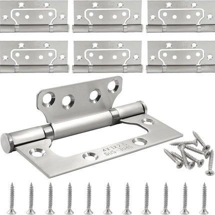 6 Pack Silver Non Mortise Door Hinges, 4"x3" Stainless Steel Bifold Door Hinges Thicken Heavy Duty Interior Gate Hinges with Mounting Screws.