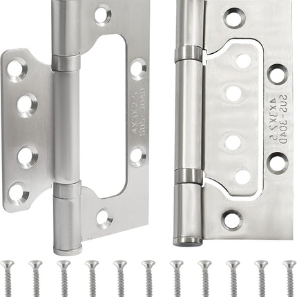 6 Pack Silver Non Mortise Door Hinges, 4"x3" Stainless Steel Bifold Door Hinges Thicken Heavy Duty Interior Gate Hinges with Mounting Screws.