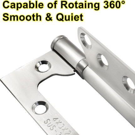 6 Pack Silver Non Mortise Door Hinges, 4"x3" Stainless Steel Bifold Door Hinges Thicken Heavy Duty Interior Gate Hinges with Mounting Screws.