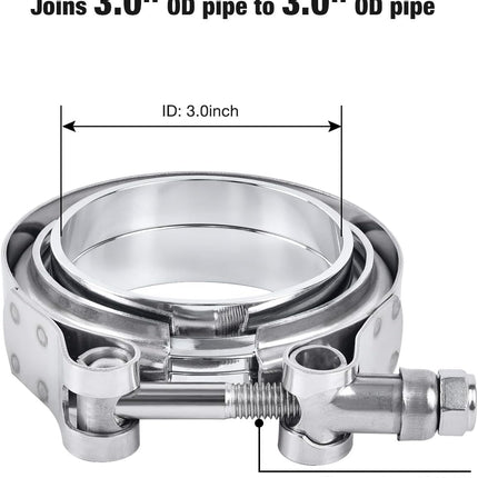 3.0 Inch V Band Clamp with Flange Male Female 304 Stainless Steel 4PCS.