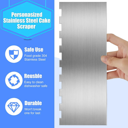 4 Pieces Stainless Steel Cake Scraper Smoother Large Double Sided Patterned Edge Stripe 9 Inch Metal Cake Decorating Comb for Icing Mousse Butter Cream Decoration, 4 Styles.
