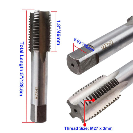 Metric Machine Tap M27 x 3mm Straight Fluted Tap Machine Screw Coarse Thread 4 Flutes Metric Taps.