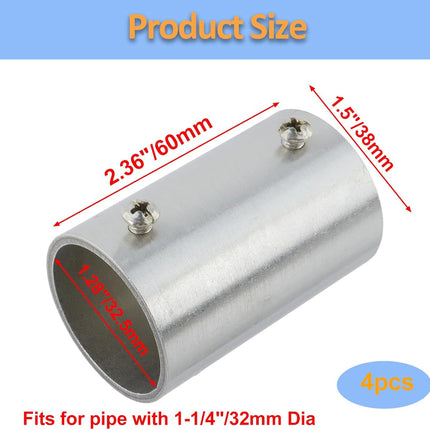 Straight Pipe Fitting Connector Fit 1-1/4" OD Pipe 2-Way Stainless Steel Rail Pipe Fittings for DIY Shelf Garden Support, Handrail, 2.36"/60mm Length -4pcs.