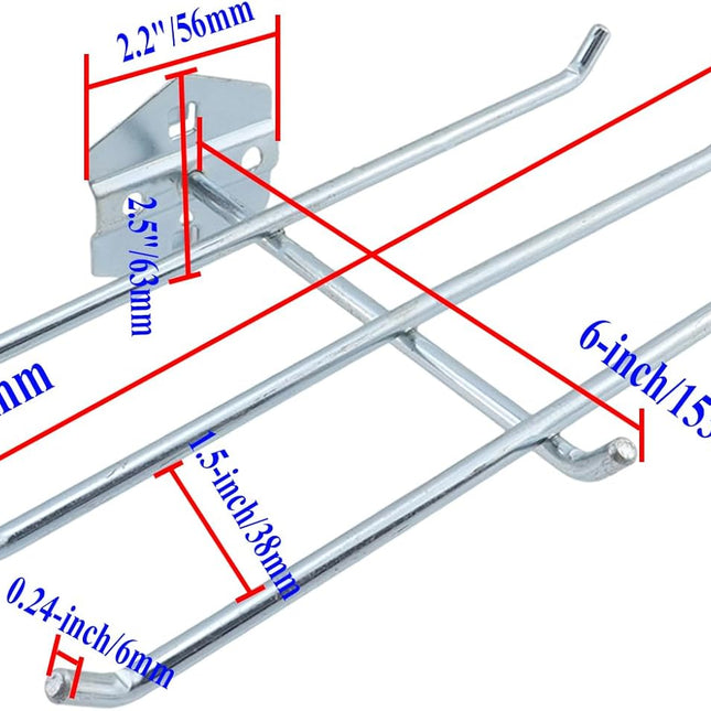 Pegboard Hooks Heavy Duty Metal Steel 3/8" Square Hole Peg Hooks with 6 Bars Suitbale for 1.5" Spaced Pegboards Wall Hooks for Hanging Various Tools - 2pcs.