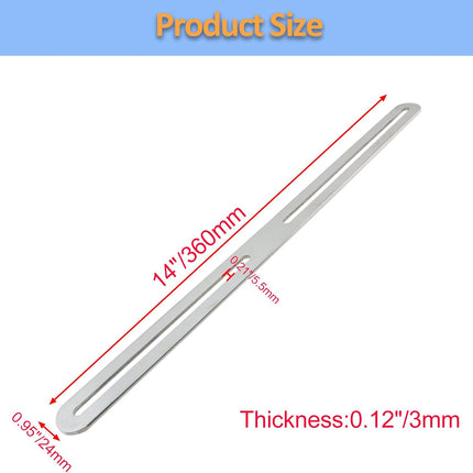 Adjustable Straight Brace Flat Mending Plates for Wood Stainless Steel Straight Bracket with Slot for Board, Bed Frame and Furniture, Silver, 14" x 0.95" -4pcs.