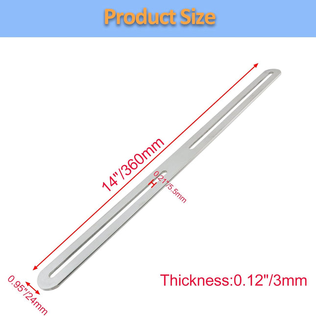 Adjustable Straight Brace Flat Mending Plates for Wood Stainless Steel Straight Bracket with Slot for Board, Bed Frame and Furniture, Silver, 14" x 0.95" -4pcs.