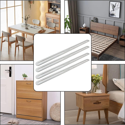 Adjustable Straight Brace Flat Mending Plates for Wood Stainless Steel Straight Bracket with Slot for Board, Bed Frame and Furniture, Silver, 14" x 0.95" -4pcs.