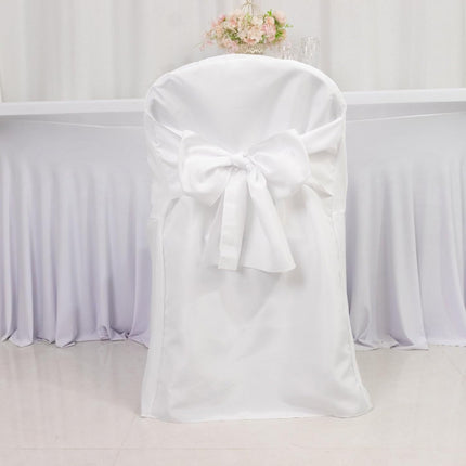 Efavormart 10 Pack White Linen Polyester Folding Chair Covers for Party Dining Chairs Reusable Wedding Chair Slipcovers with Attached Sashes Outdoor Event Decor.