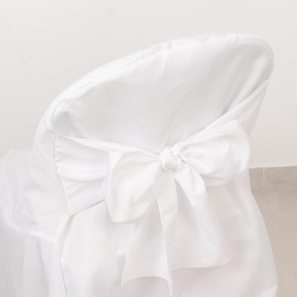 Efavormart 10 Pack White Linen Polyester Folding Chair Covers for Party Dining Chairs Reusable Wedding Chair Slipcovers with Attached Sashes Outdoor Event Decor.