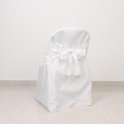 Efavormart 10 Pack White Linen Polyester Folding Chair Covers for Party Dining Chairs Reusable Wedding Chair Slipcovers with Attached Sashes Outdoor Event Decor.