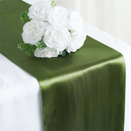 Efavormart 10 PCS 12"x108" Olive Green Satin Table Runner.