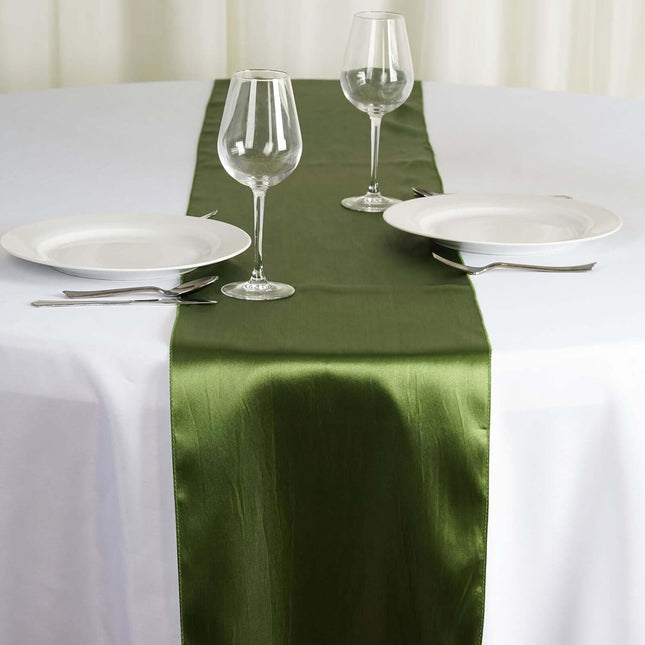 Efavormart 10 PCS 12"x108" Olive Green Satin Table Runner.