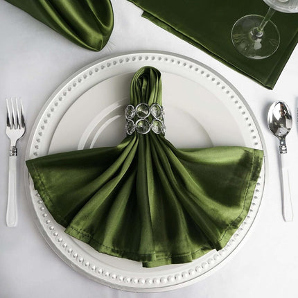 Efavormart 25 Pack | Olive Green Seamless Satin Cloth Dinner Napkins, Wrinkle Resistant | 20"x20".