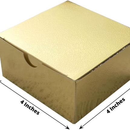 Efavormart 100 Pack 4"x4"x2" Gold Metallic Cake Favor Boxes, Shimmering Cardstock Candy Treat Gift Boxes for Anniversary, Wedding, and Gala.
