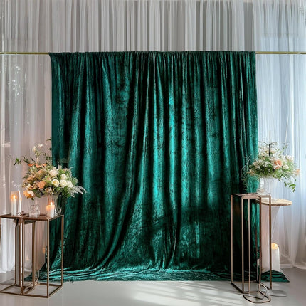 Efavormart Crushed Velvet Backdrop Curtain – Hunter Emerald Green 5ft x 10ft Event Drape with Rod Pocket, Privacy Panel for Photo Booths & Events.