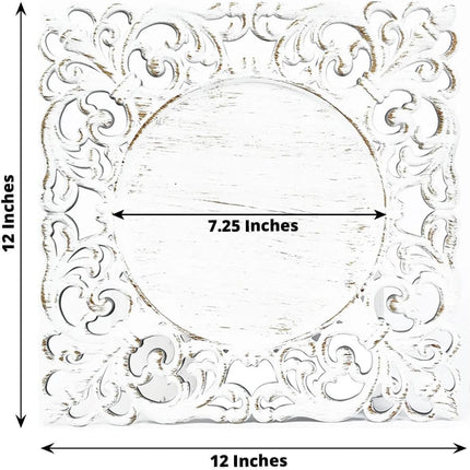 Efavormart 6 Pack Whitewashed Square Acrylic Charger Plates with Hollow Lace Border, Dinner Chargers Event Tabletop Decor - 12".
