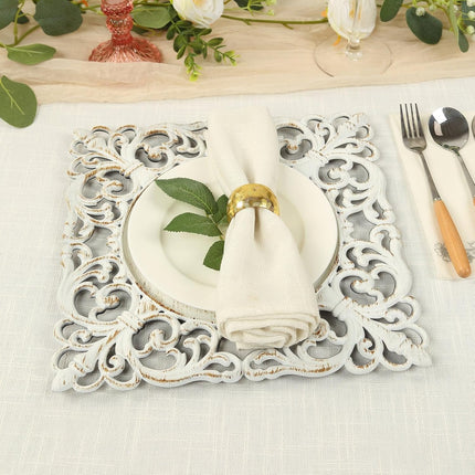 Efavormart 6 Pack Whitewashed Square Acrylic Charger Plates with Hollow Lace Border, Dinner Chargers Event Tabletop Decor - 12".