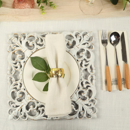 Efavormart 6 Pack Whitewashed Square Acrylic Charger Plates with Hollow Lace Border, Dinner Chargers Event Tabletop Decor - 12".