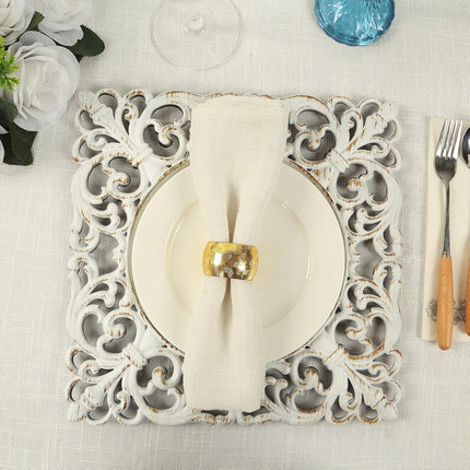 Efavormart 6 Pack Whitewashed Square Acrylic Charger Plates with Hollow Lace Border, Dinner Chargers Event Tabletop Decor - 12".