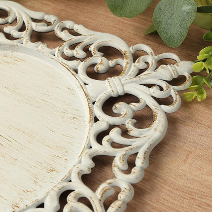 Efavormart 6 Pack Whitewashed Square Acrylic Charger Plates with Hollow Lace Border, Dinner Chargers Event Tabletop Decor - 12".