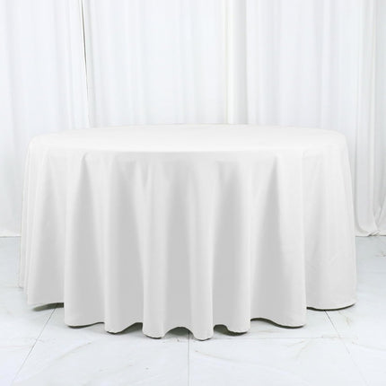 Efavormart White Cotton Blend Round Tablecloth 120" Seamless for 5 Foot Table with Floor-Length Drop.