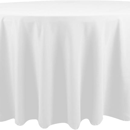 Efavormart White Cotton Blend Round Tablecloth 120" Seamless for 5 Foot Table with Floor-Length Drop.