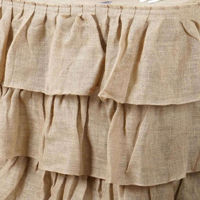Efavormart 3 Tier Rustic Elegant Ruffled Burlap Table Skirt for Kitchen Dining Catering Wedding Party Decorations Events - 14 Ft.