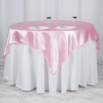 Efavormart Pack of 5 | 60" Satin Square Tablecloth Overlay for Wedding Catering Party Table Decorations Pink Square Tablecloth Cover.