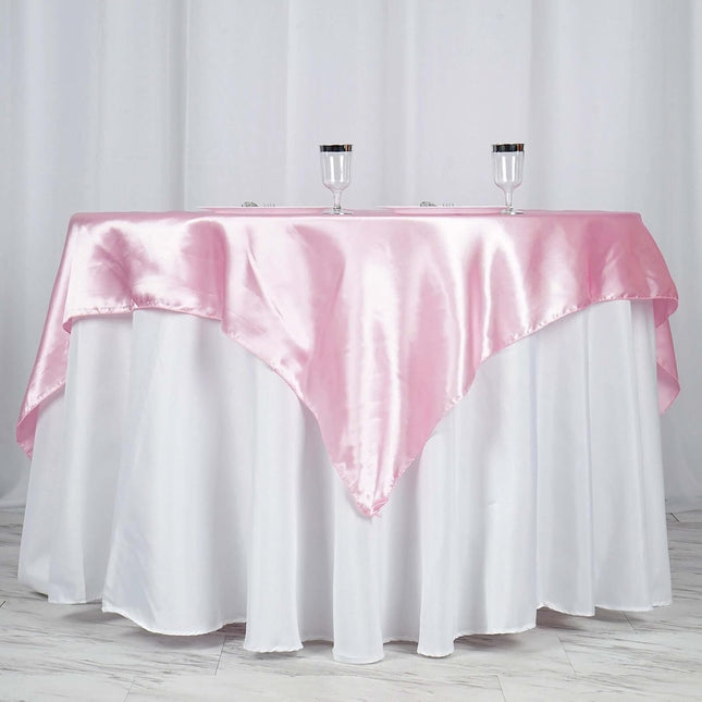 Efavormart Pack of 5 | 60" Satin Square Tablecloth Overlay for Wedding Catering Party Table Decorations Pink Square Tablecloth Cover.