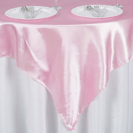 Efavormart Pack of 5 | 60" Satin Square Tablecloth Overlay for Wedding Catering Party Table Decorations Pink Square Tablecloth Cover.