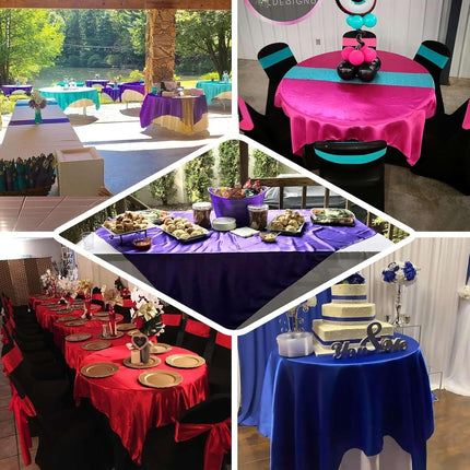 Efavormart Pack of 5 | 60" Satin Square Tablecloth Overlay for Wedding Catering Party Table Decorations Pink Square Tablecloth Cover.