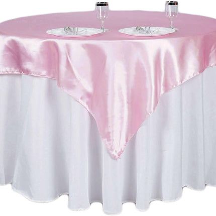 Efavormart Pack of 5 | 60" Satin Square Tablecloth Overlay for Wedding Catering Party Table Decorations Pink Square Tablecloth Cover.