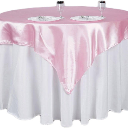 Efavormart Pack of 5 | 60" Satin Square Tablecloth Overlay for Wedding Catering Party Table Decorations Pink Square Tablecloth Cover.