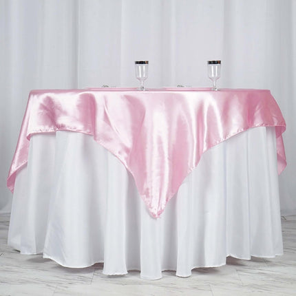 Efavormart Pack of 5 | 60" Satin Square Tablecloth Overlay for Wedding Catering Party Table Decorations Pink Square Tablecloth Cover.