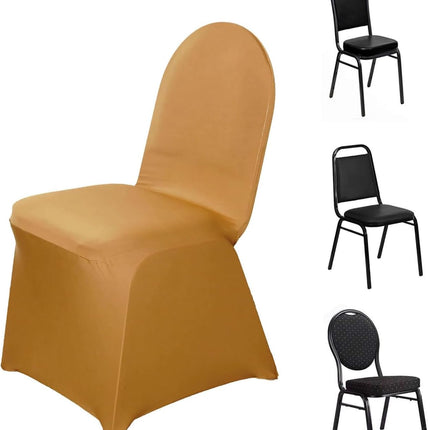 Efavormart 10 PCS Spandex Stretch Gold Chair Covers Universal Banquet Chair Covers for Party Dining with Foot Pockets Washable Wedding Chair Slip Covers for Outdoor.