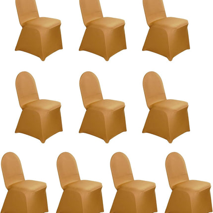Efavormart 10 PCS Spandex Stretch Gold Chair Covers Universal Banquet Chair Covers for Party Dining with Foot Pockets Washable Wedding Chair Slip Covers for Outdoor.