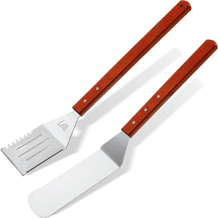 2 Pieces BBQ Extra Long Grill Turner and Grill Spatula, Stainless Steel Barbecue Grilling Accessories, Slotted Spatula and Solid Kitchen Spatula with Wooden Handle, 20 Inch.