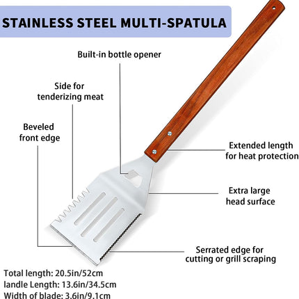 2 Pieces BBQ Extra Long Grill Turner and Grill Spatula, Stainless Steel Barbecue Grilling Accessories, Slotted Spatula and Solid Kitchen Spatula with Wooden Handle, 20 Inch.