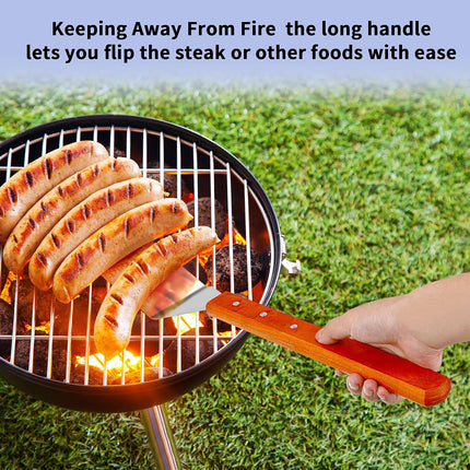 2 Pieces BBQ Extra Long Grill Turner and Grill Spatula, Stainless Steel Barbecue Grilling Accessories, Slotted Spatula and Solid Kitchen Spatula with Wooden Handle, 20 Inch.
