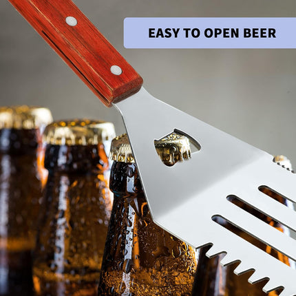 2 Pieces BBQ Extra Long Grill Turner and Grill Spatula, Stainless Steel Barbecue Grilling Accessories, Slotted Spatula and Solid Kitchen Spatula with Wooden Handle, 20 Inch.