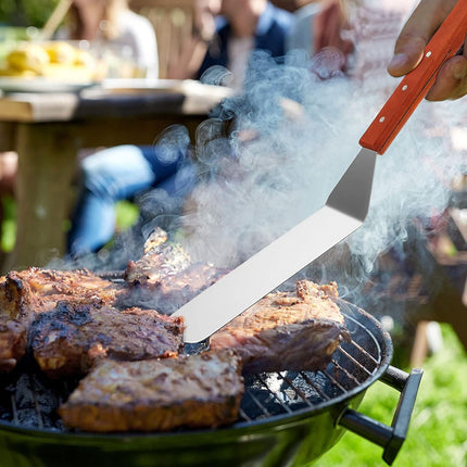 2 Pieces BBQ Extra Long Grill Turner and Grill Spatula, Stainless Steel Barbecue Grilling Accessories, Slotted Spatula and Solid Kitchen Spatula with Wooden Handle, 20 Inch.