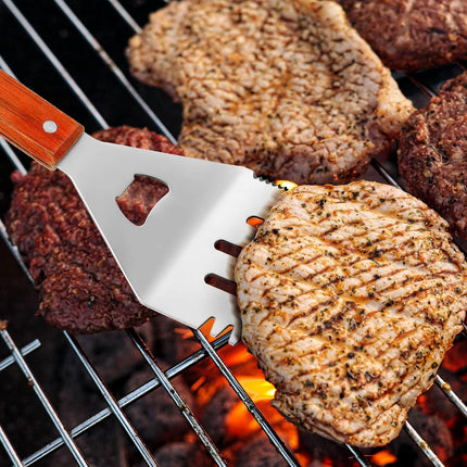 2 Pieces BBQ Extra Long Grill Turner and Grill Spatula, Stainless Steel Barbecue Grilling Accessories, Slotted Spatula and Solid Kitchen Spatula with Wooden Handle, 20 Inch.