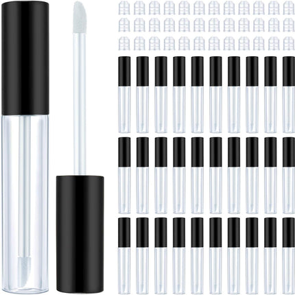 50 Pack 10 ml Empty Lip Gloss Tube Containers Clear Refillable Lip Balm Bottles Plastic Lipstick Tubes with Rubber Inserts Cosmetic Tools for Travel, DIY Makeup, Personal Cosmetic(Black).